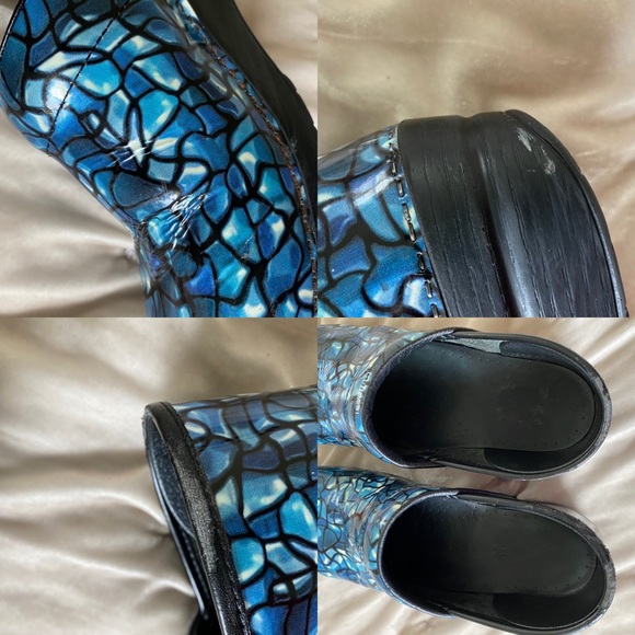 Dansko blue stained glass print leather professional slip on closed back clog 40 - Picture 13 of 14